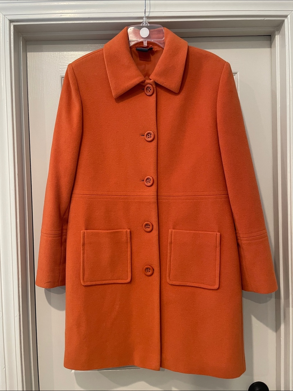 Vintage German Orange Button-Front Wool & Cashmere Blend Coat